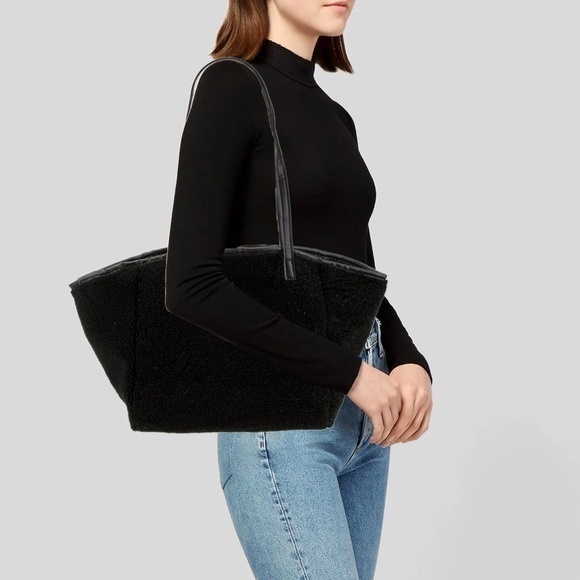 Neiman Marcus Handbags - Neiman Marcus Faux Shearling Reversible Vegan Leather Black Tote Bag Luxury